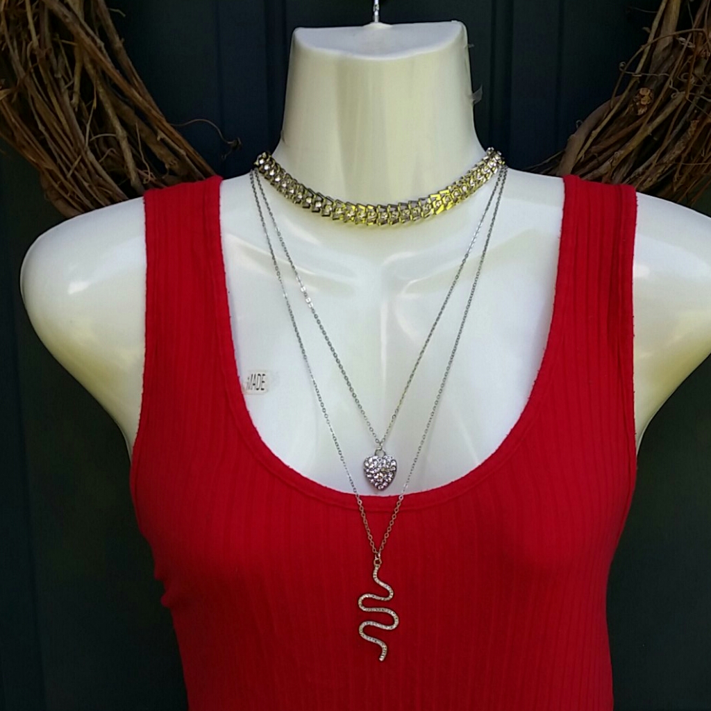 Steve Madden Layered Choker Heart And Snake Necklace 14$